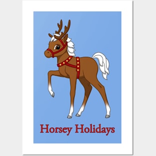 Cute Horse Foal Christmas Reindeer Costume Posters and Art